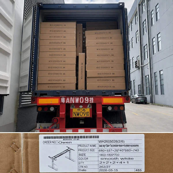 standing desk cartons loaded in a delivery truck with a close up of a carton identification label for receiving checks