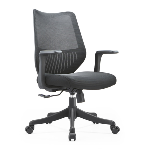 black mesh office chair-with fixed armrest and black 5 star base