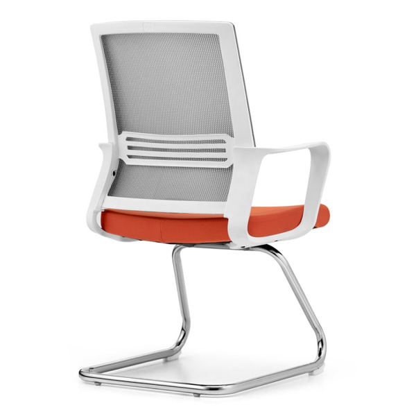office chair without wheels with white frame and chrome base