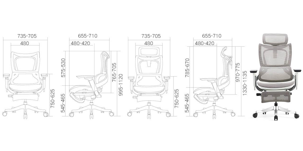 office chair mesh Yuri size details