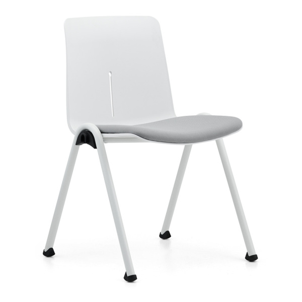 student chair-4 leg white chair with grey seat cushion