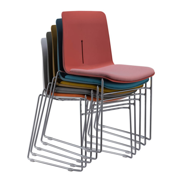 stacking dining chairs-5 different colored stacking chairs with chrome base