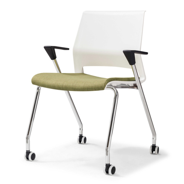 stack chairs-white color with fabric cushion and armrest and castors